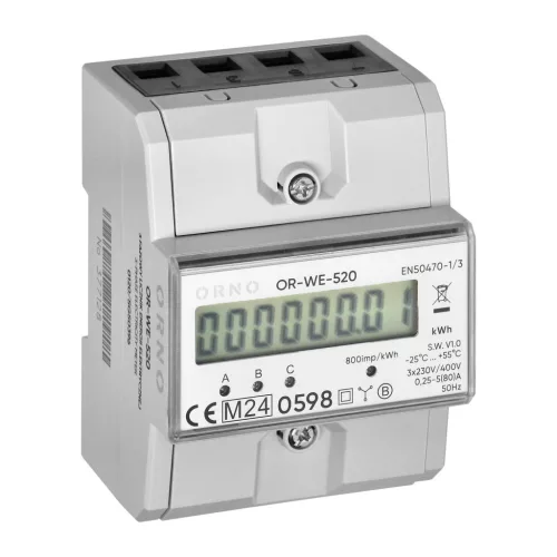 Orno háromfázisú digitális fogyasztásmérő sínre szerelhető 80A