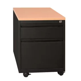   Guruló fém fiókos konténer, 2 fiókos, fa fedlappal, 620mmx460mmx790mm, Fekete/bükk