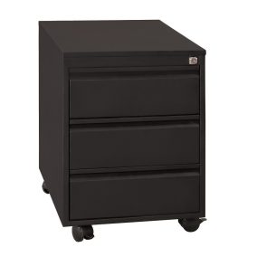   Guruló fém fiókos konténer, 3 fiókos, fém fedlappal, toll tartóval, 550mmx390mmx590mm, Fekete/fekete