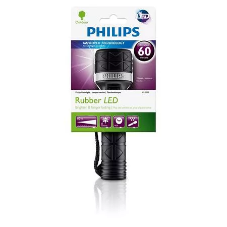 Elemlámpa, LED, 2xAA, gumi borítás, PHILIPS