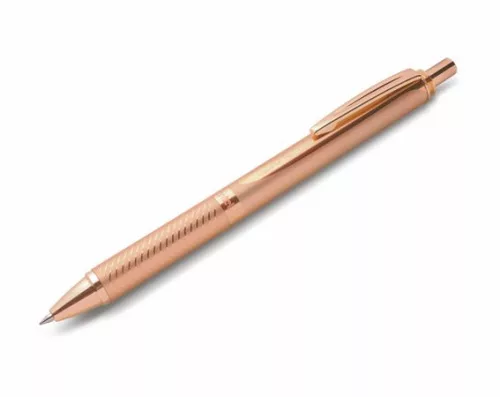 Zseléstoll, 0,35 mm, nyomógombos, rosegold tolltest, PENTEL "EnerGel BL-407" fekete, ajándék kék tollbetéttel