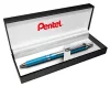 Zseléstoll, 0,35 mm, nyomógombos, égszínkék tolltest, PENTEL "EnerGel BL-407" fekete, ajándék kék tollbetéttel