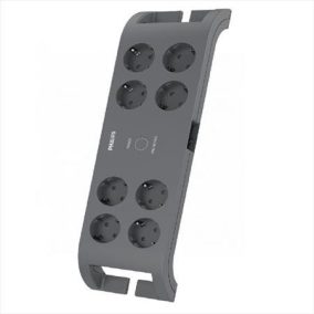   Elosztósor, 8 csatlakozóaljzat, túlfeszültség-védelemmel, 2 m kábel, PHILIPS, sötétszürke