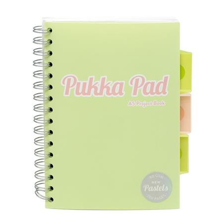 Spirálfüzet, A5, vonalas, 100 lap, PUKKA PAD "Pastel project book", vegyes szín