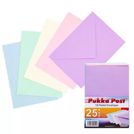 Boríték, C6, enyvezett, PUKKA PAD "Pastel", vegyes színek