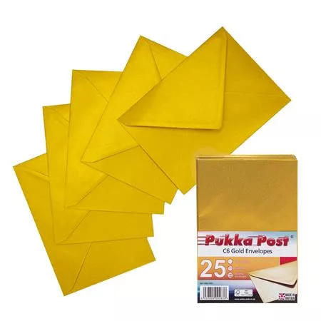 Boríték, C6, enyvezett, PUKKA PAD "Gold", arany