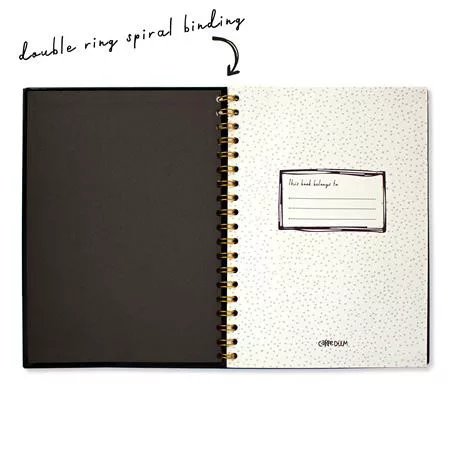 Spirálfüzet, B5, vonalas, 80 lap, FSC, PUKKA PAD "Carpe Diem", fekete