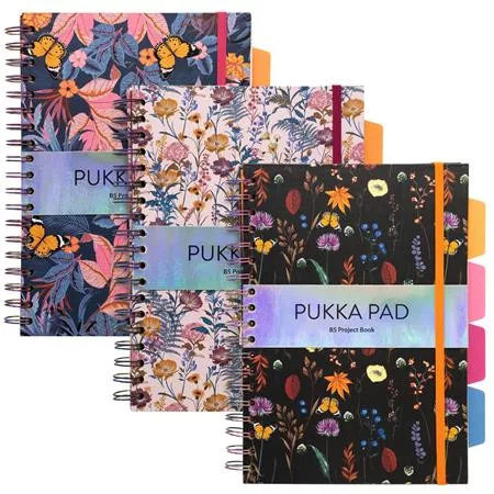 Spirálfüzet, B5, vonalas, 100 lap, PUKKA PAD "Project Book Bloom", vegyes minta
