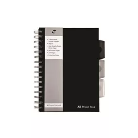   Spirálfüzet, A5, vonalas, 125 lap, PUKKA PAD "Black project book", fekete