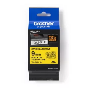   Feliratozógép szalag, 9 mm x 8 m, BROTHER, "TZe-621" sárga-fekete