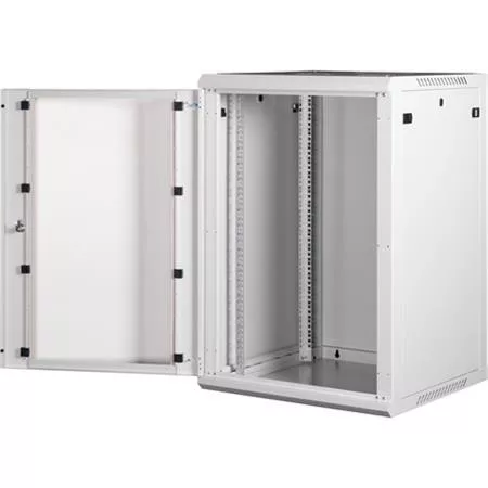 Rack szekrény, fali, 19", 18U, lapraszerelt, LANDE "PROlineB", szürke