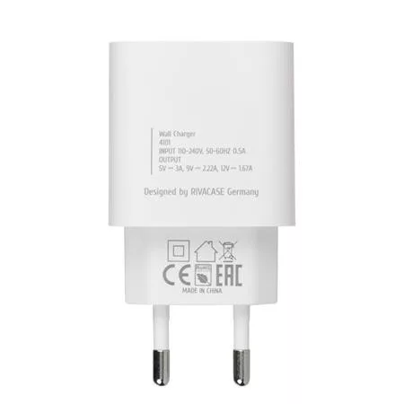 Hálózati töltő, 20W, USB-C, USB-C, USB-C/USB-C töltőkábel, RIVACASE "PS4101", fehér