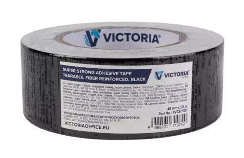 Ragasztószalag, 48mm x 50m,  szálerősített, szupererős, VICTORIA FACILITY, fekete