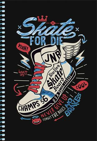 Spirálfüzet, A5, kockás, 80 lap, SHKOLYARYK " Skate board", vegyes