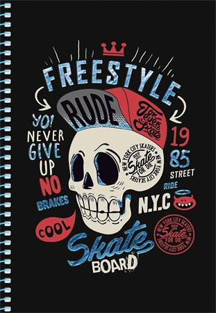 Spirálfüzet, A5, kockás, 80 lap, SHKOLYARYK " Skate board", vegyes