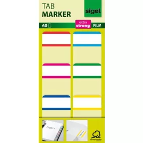   Jelölőcímke, megerősített, fehér szélű, 25x38 mm, 6x10 db, SIGEL, vegyes színek
