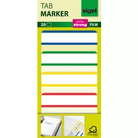   Jelölőcímke, megerősített, fehér szélű, 50x38 mm, 4x5 db, SIGEL, vegyes színek