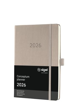 Naptár, A5, heti, 2026, kemény borító, SIGEL "Conceptum", taupe
