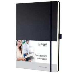   Jegyzetfüzet, exkluzív, A4, vonalas, 97 lap, keményfedeles, SIGEL "Conceptum", fekete