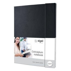   Jegyzetfüzet, exkluzív, A4+, kockás, 97 lap, mágneses záródású, keményfedeles, SIGEL "Conceptum", fekete