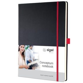   Jegyzetfüzet, exkluzív, A4, kockás, 97 lap, keményfedeles, SIGEL "Conceptum Red Edition", fekete-piros