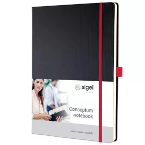   Jegyzetfüzet, exkluzív, A4, kockás, 97 lap, keményfedeles, SIGEL "Conceptum Red Edition", fekete-piros