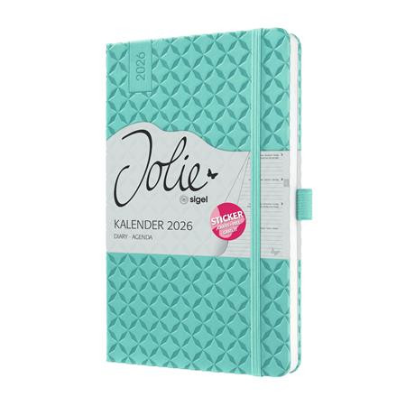 Naptár, A5, heti, 2026, kemény borító, SIGEL "Jolie", aqua zöld