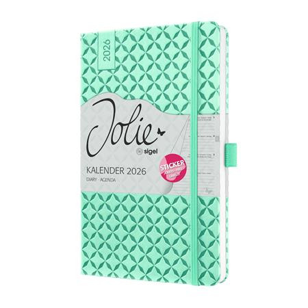 Naptár, A6, heti, 2026, kemény borító, SIGEL "Jolie", menta zöld