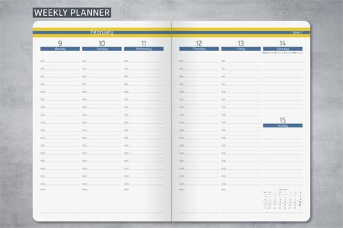 Naptár, A5, heti, 2026, kemény borító, SIGEL "Linescape", kék-sárga