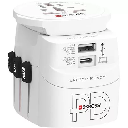 Adapter, világutazóknak, 1xUSB-A, 1xUSB-C PD, 45W, USB-C kábel, SKROSS