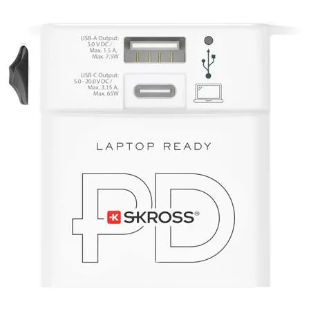 Adapter, világutazóknak, 1xUSB-A, 1xUSB-C PD, 65W, USB-C kábel, SKROSS