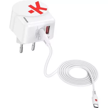 Hálózati töltő, 1xUSB-A, 1xUSB-C, PD, 45W, GaN, USB-C kábel, SKROSS