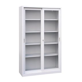   Tolóajtós fém irattároló szekrény, 4 mm-es edzett üveg ajtóval, 1 polccal, 750mmx800mmx450mm, Szürke/szürke