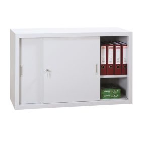   Tolóajtós fém irattároló szekrény 2 polccal, 1090mmx1200mmx450mm, Szürke/szürke