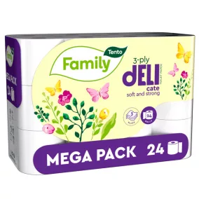   Tento Family Delicate toalettpapír (wc papír), 3 rétegű, 117 lapos, 24 tekercs/csomag