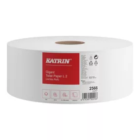   Katrin Jumbo Toilet L toalettpapír (wc papír), 27cm, 2 rétegű, hófehér, 1000 lapos, 250 méter/tekercs, 100% cellulóz, 6 tekercs/zsák
