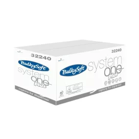   BulkySoft System One Plus V hajtogatott szalvéta, 2 rétegű, 14,5x19 cm, 200 lap, hófehér, 100% cellulóz, 24 csomag/karton