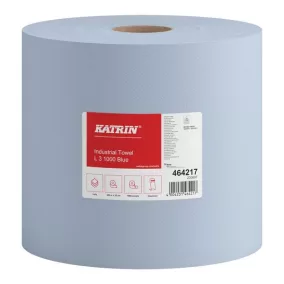   Katrin Industrial L3 Blue tekercses ipari kéztörlő, 38cm átmérő, 360 méter, 1000 lap, 3 rétegű, kék, 2 tekercs/zsák