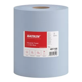   Katrin Industrial L2 Blue ''500'' tekercses ipari kéztörlő, 20 cm átmérő, 180 méter, 500 lap, 2 rétegű, kék, 2 tekercs/zsák