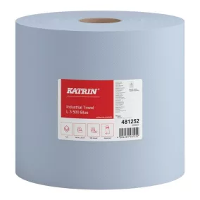   Katrin Industrial L3 Blue ''500'' tekercses ipari kéztörlő, 28 cm átmérő, 180 méter, 500 lap, 3 rétegű, kék, 2 tekercs/zsák