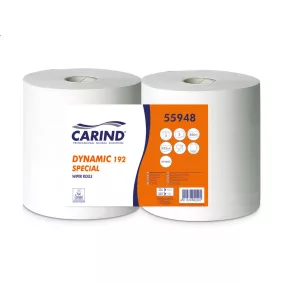   Carind Dynamic 192 Special tekercses ipari kéztörlő, 26 cm átmérő, 192 méter, 800 lap, 2 rétegű, fehér, 2 tekercs/zsák