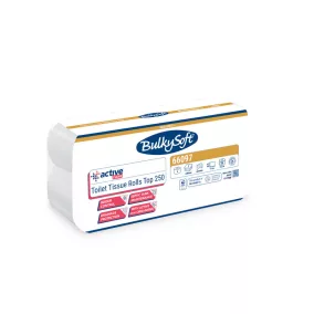   BulkySoft Active Clean szállodai toalettpapír (wc papír), 3 rétegű, 250 lapos, hófehér, 8 tekercs/csomag