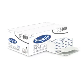   BulkySoft Premium Z hajtogatott kéztörlő, 2 rétegű, hófehér, 23,5x24 cm, 150 lap, 100% cellulóz, 25 csomag/karton