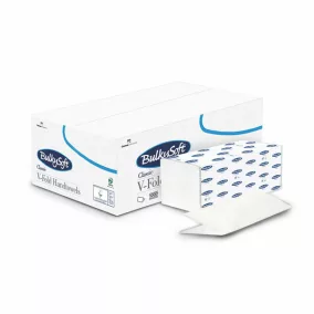  BulkySoft Classic V ''150'' hajtogatott kéztörlő, 2 rétegű, hófehér, 24x21 cm, 150 lap, 100% cellulóz, 20 csomag/karton