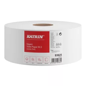   Katrin Jumbo Toilet M/300 toalettpapír (wc papír), 24cm, 2 rétegű, hófehér, 2608 lapos, 300 méter/tekercs, 100% cellulóz, 6 tekercs/zsák