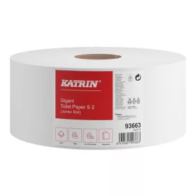  Katrin Jumbo Toilet S/100 toalettpapír (wc papír), 18cm, 2 rétegű, hófehér, 870 lapos, 100 méter/tekercs, 100% cellulóz, 12 tekercs/zsák