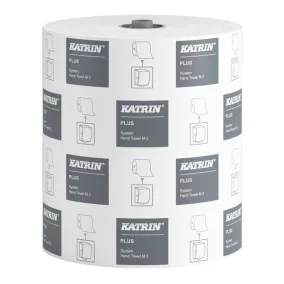   Katrin Plus System M2 tekercses kéztörlő, 19 cm, 2 rétegű, hófehér, 667 lapos, 150 méter/tekercs, 100% cellulóz, 6 tekercs/karton