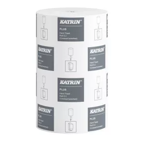   Katrin Plus S/60 tekercses kéztörlő, 14cm, 2 rétegű, hófehér, 240 lapos, 60 méter/tekercs, 100% cellulóz, 12 tekercs/zsák