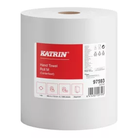   Katrin M/300 tekercses kéztörlő, 20cm, 1 rétegű, hófehér, 1200 lapos, 300 méter/tekercs, 100% cellulóz, 6 tekercs/zsák