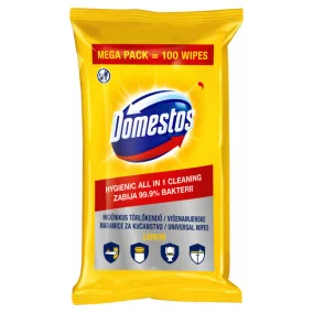 Domestos higiénikus törlőkendő, 100 db-os, Lemon
